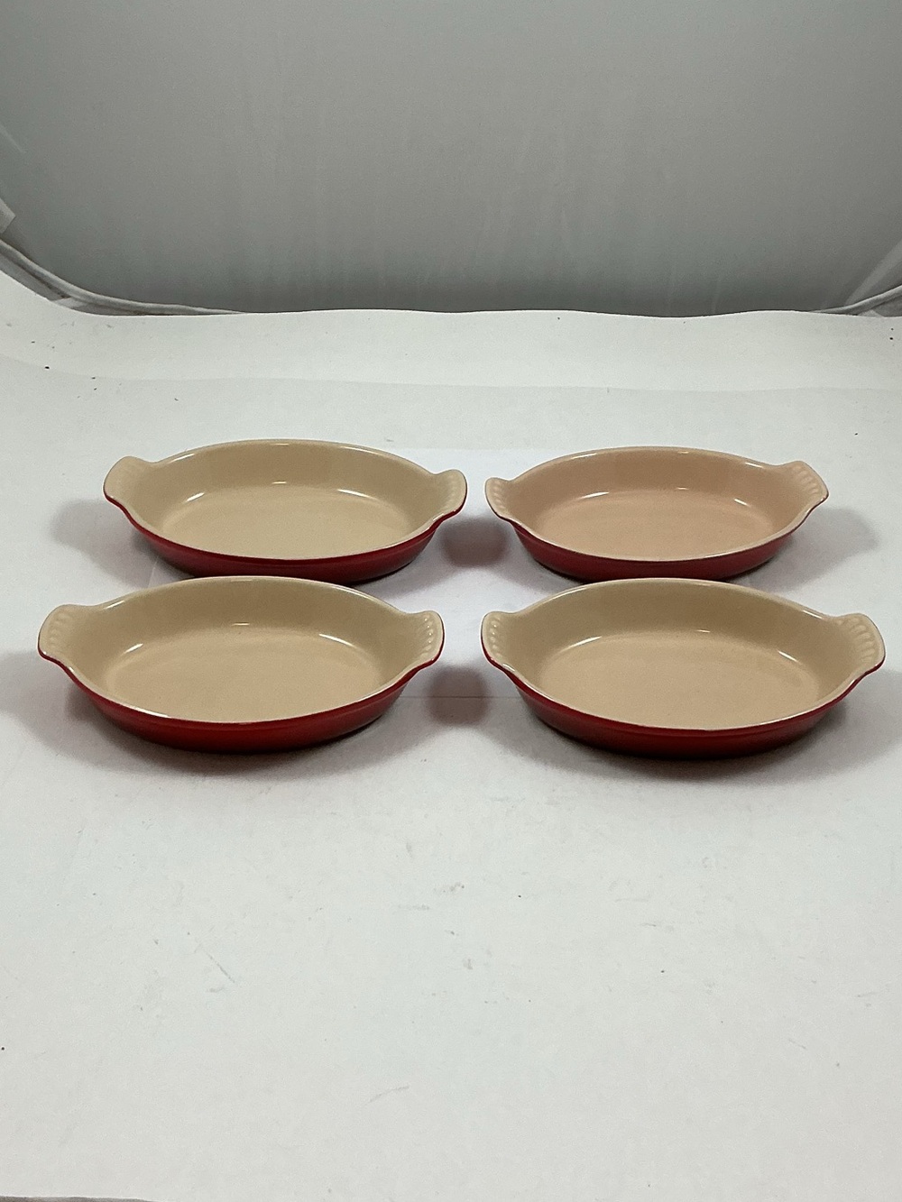 Le Creuset Au Gratin Petite 6 oz Red Baking Dishes Stoneware Set of 4